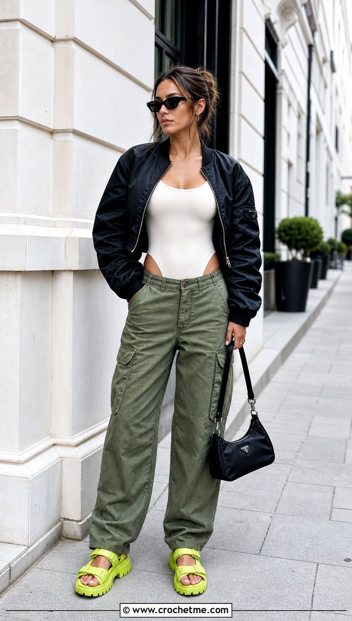 Prada Crochet Chunky Buckle Sandals With Cargo Pants - 15 prada crochet shoes outfit ideas