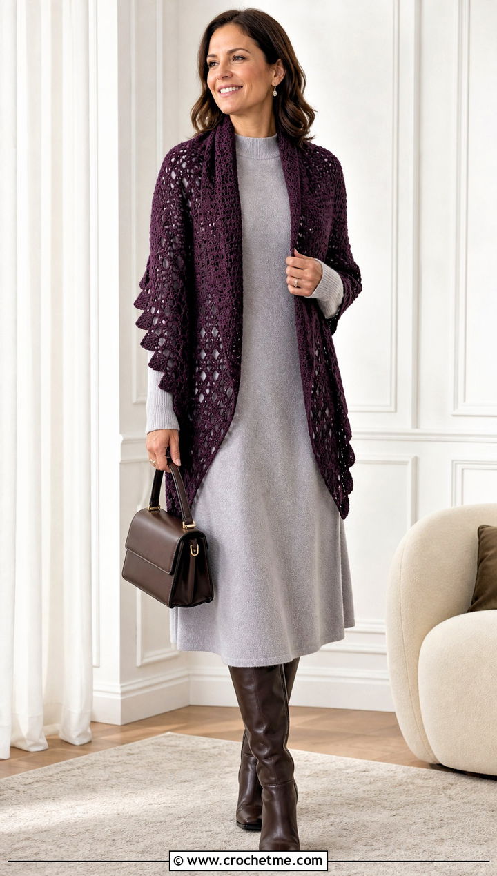 Prayer Crochet Shawl With Knit Midi Dress - 20 Crochet Shawl Worsted Weight Yarn outfit ideas