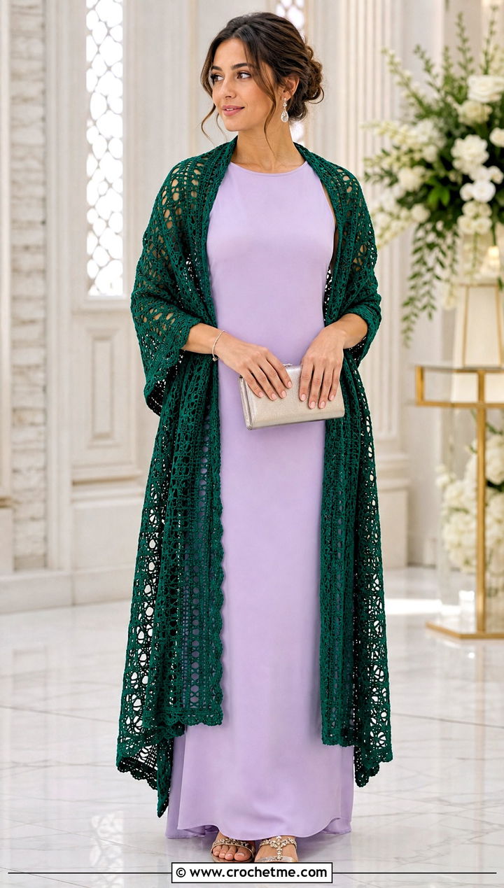 Prayer Style Crochet Shawl With Maxi Dress - 30 summer crochet shawl outfit ideas
