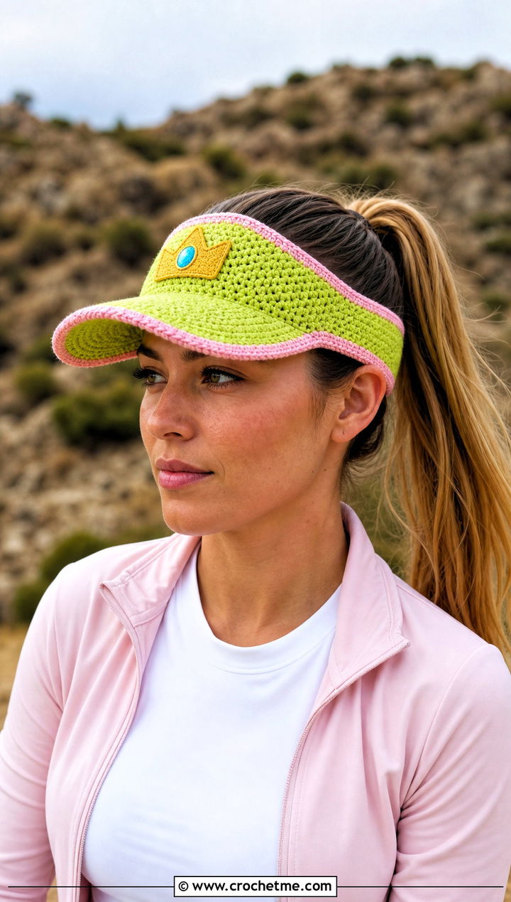 Princess Peach Crochet Visor Hat With Track Pants - 20 Princess Peach Crochet Hat outfit ideas