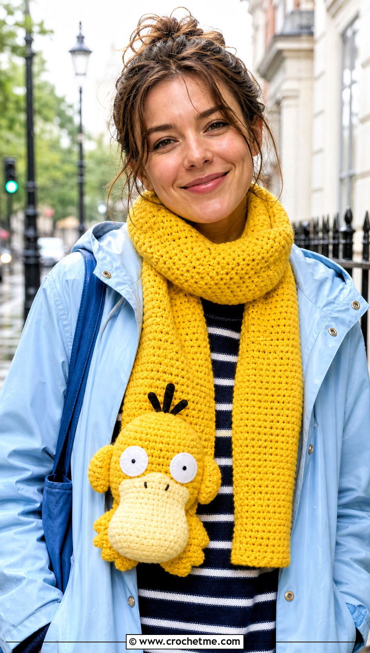 Psyduck Character Scarf With Raincoat - 25 Crochet Pokemon Scarf outfit ideas