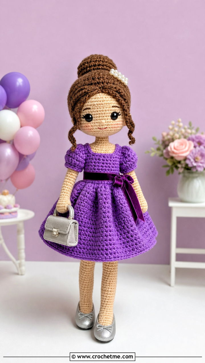 Puff Sleeve Crochet Doll Dress With Ballet Flats - 25 amigurumi crochet doll dress outfit ideas