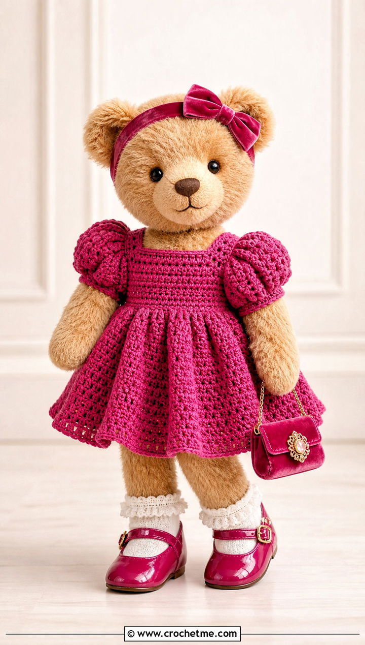 Puff Sleeve Crochet Dress With Mary Jane Shoes - 35 crochet teddy clothes and outfit ideas