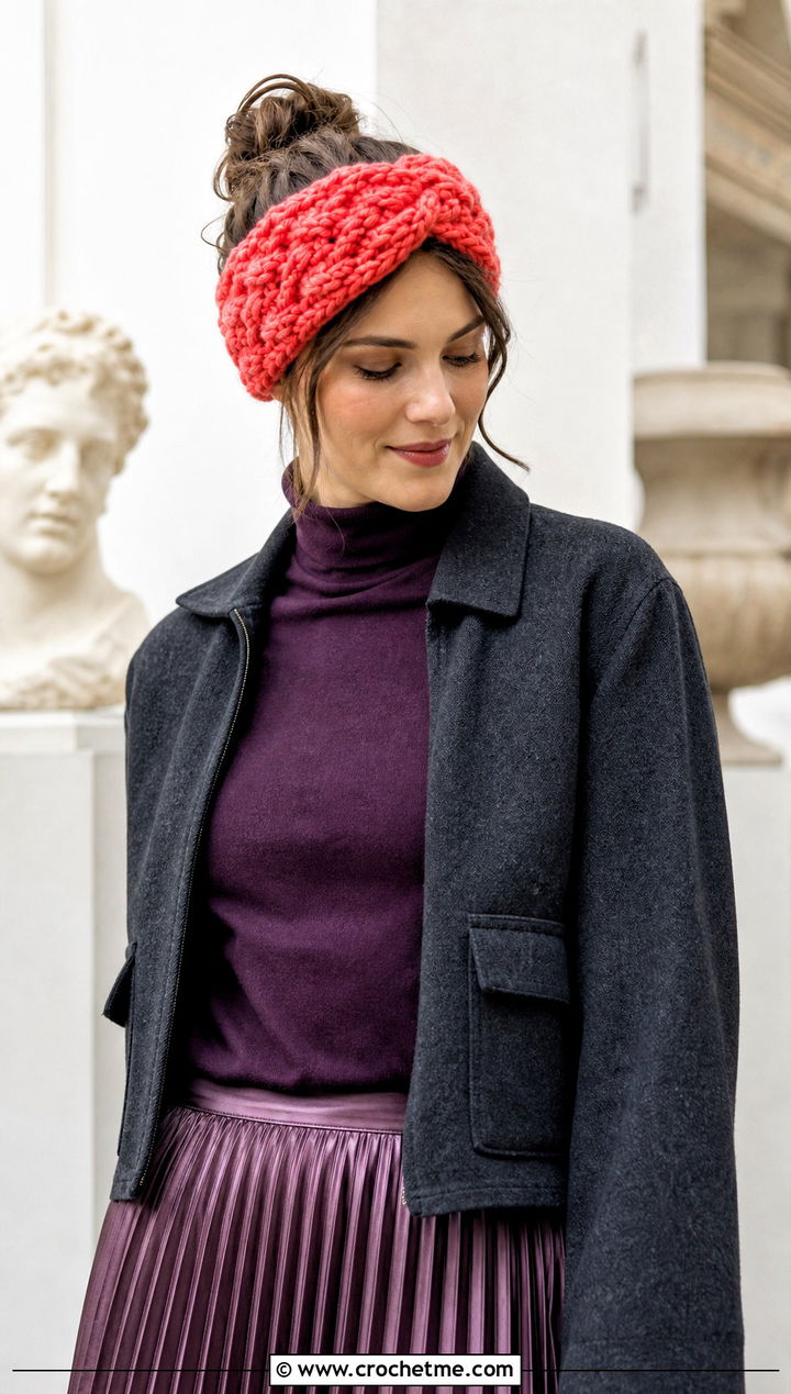 Puff Stitch Bulky Yarn Crochet Headband With Pleated Skirt - 25 bulky yarn crochet headband outfit ideas