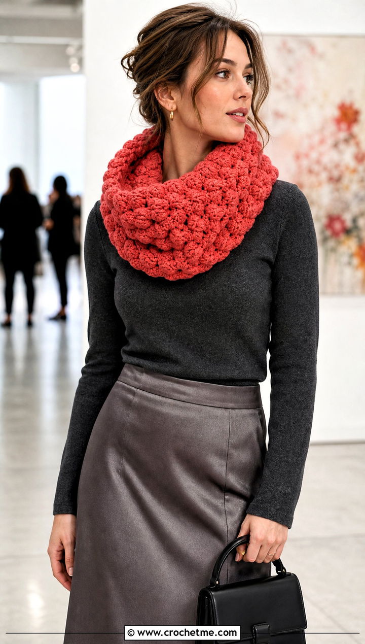 Puff Stitch Chunky Yarn Crochet Cowl With Slip Skirt - 25 Chunky Yarn Crochet Cowl outfit ideas