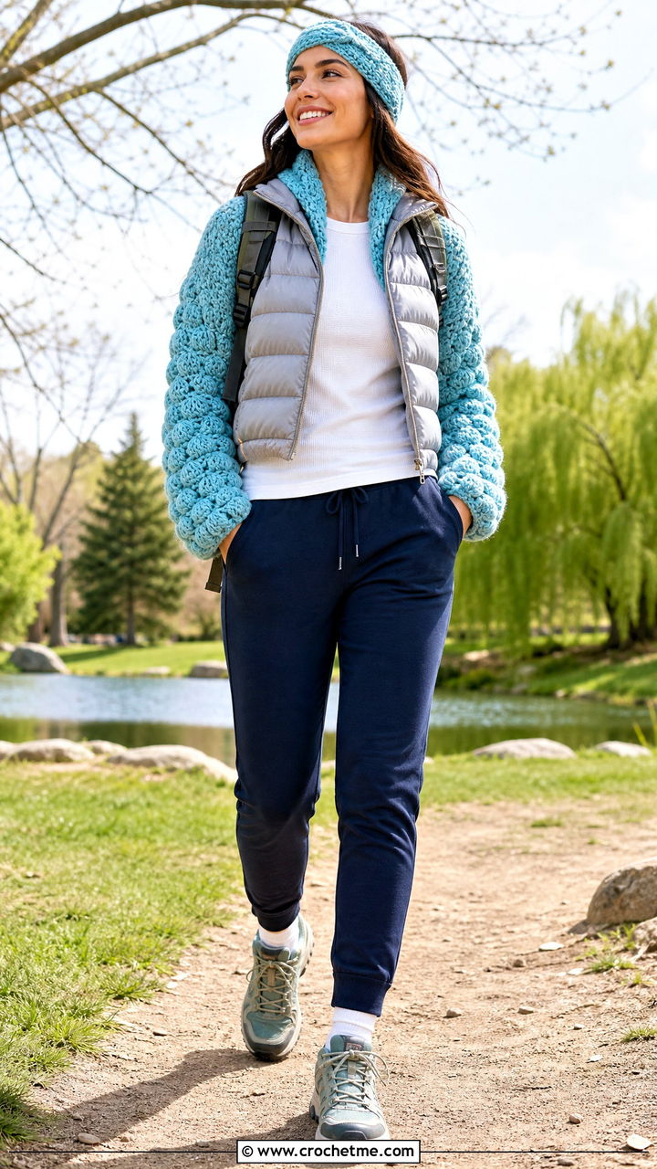 Puff Stitch Crochet Scarf With Sleeves And Puffer Vest - 35 crochet scarf with sleeves outfit ideas