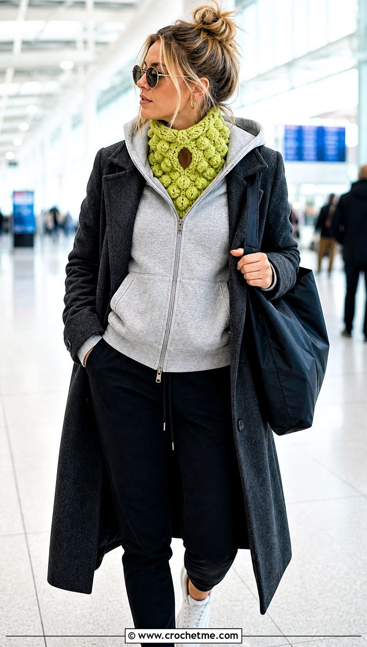 Puff Stitch Keyhole Crochet Scarf With Hoodie - 25 Keyhole Crochet Scarf outfit ideas