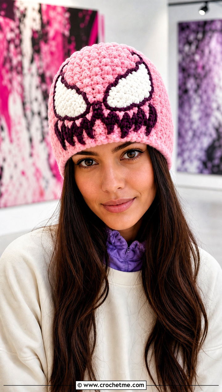 Puff Stitch Venom Crochet Beanie With Satin Skirt - 25 venom crochet beanie outfit ideas