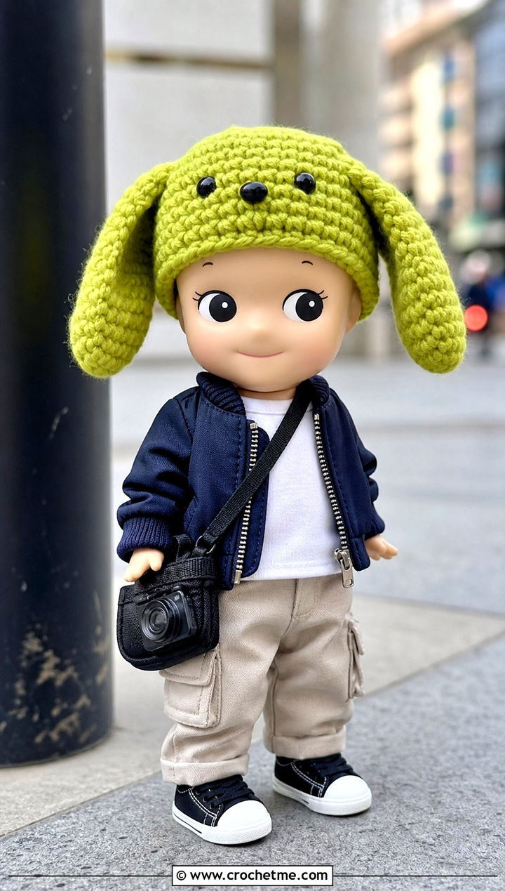 Puppy Ear Sonny Angel Crochet Hat With Bomber Jacket - 30 sonny angel crochet hat outfit ideas