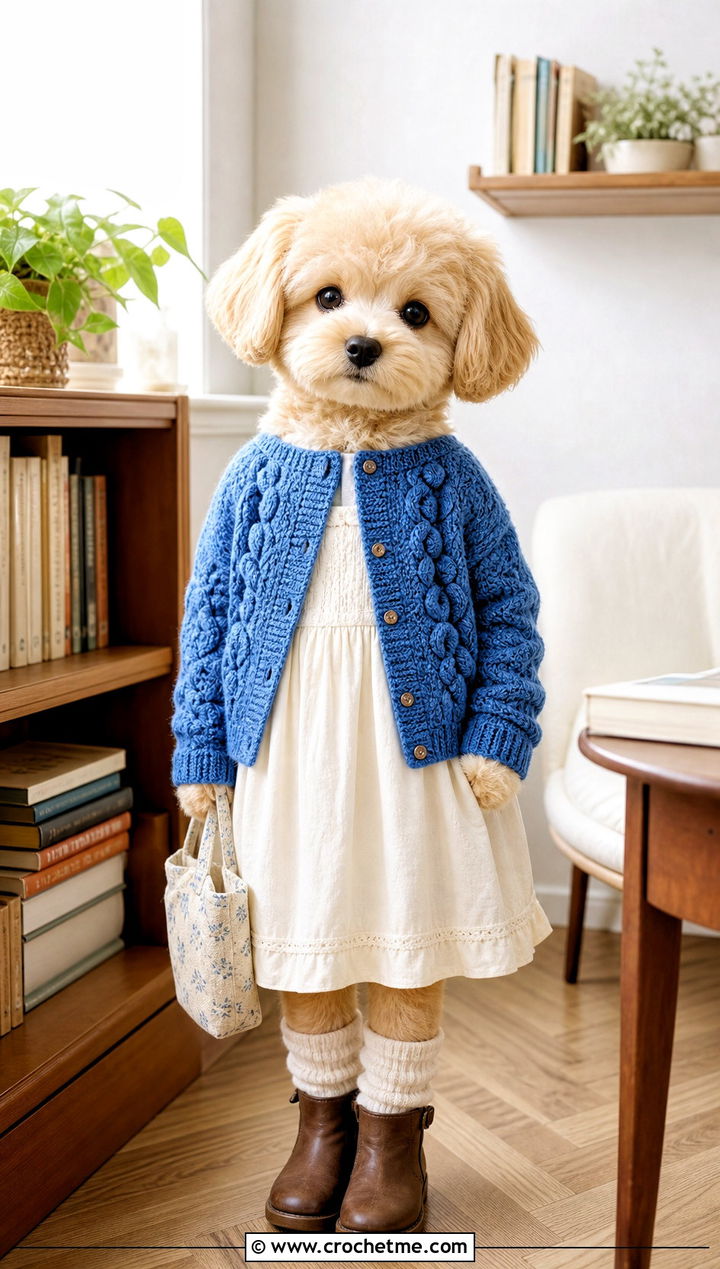 PuppyM Crochet Cable Cardigan Outfit - 35 skzoo crochet outfits ideas
