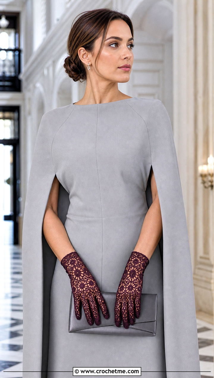 Queen Annes Lace Crochet Gloves With Cape Dress - 30 crochet lace gloves outfit ideas