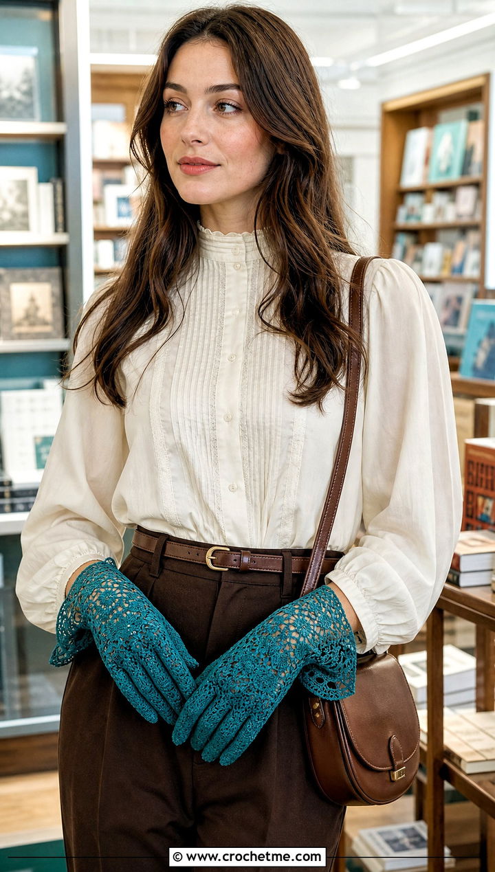 Queen Annes Lace Crochet Gloves With Romantic Blouse - 25 lace crochet gloves outfit ideas