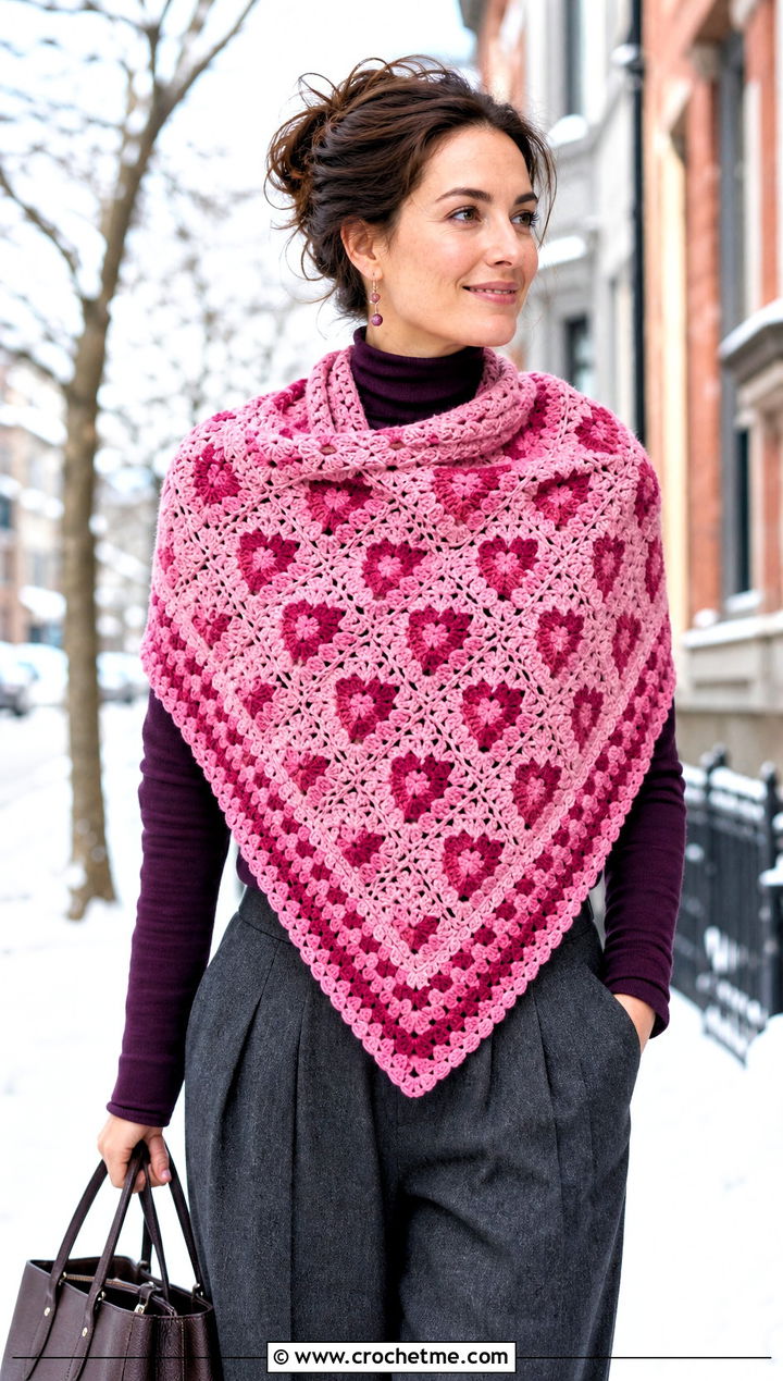 Queen Of Hearts Square Shawl With Turtleneck And Wide Leg Pants - 15 kristin omdahl crochet shawl outfit ideas