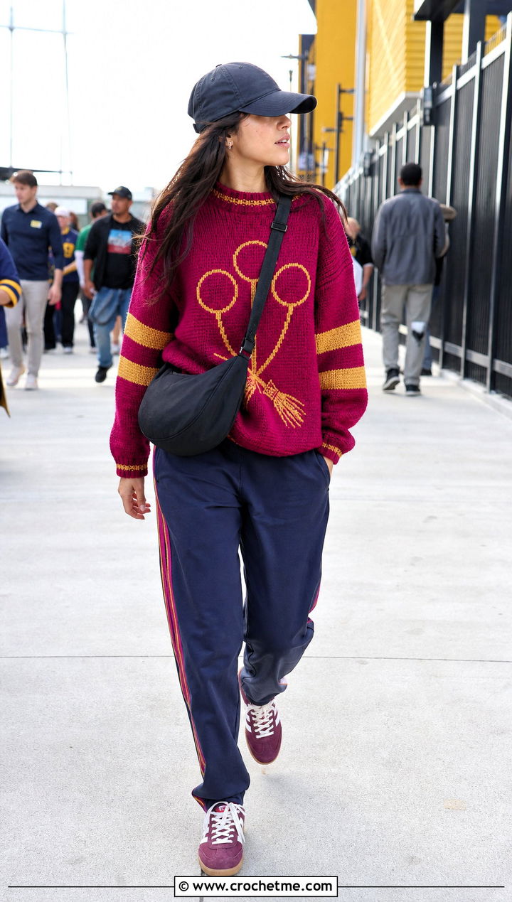 Quidditch Crochet Sweater With Track Pants - 25 Harry Potter Crochet Sweater outfit ideas