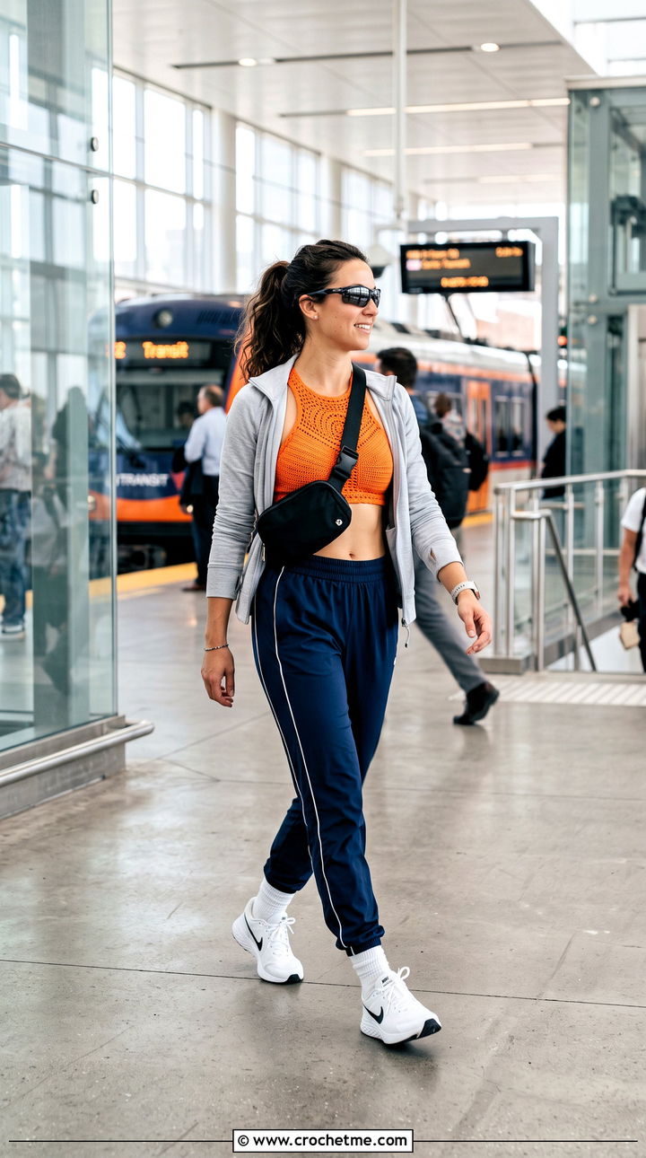 Racerback Crochet Bra With Track Pants - 35 crochet bra outfit ideas