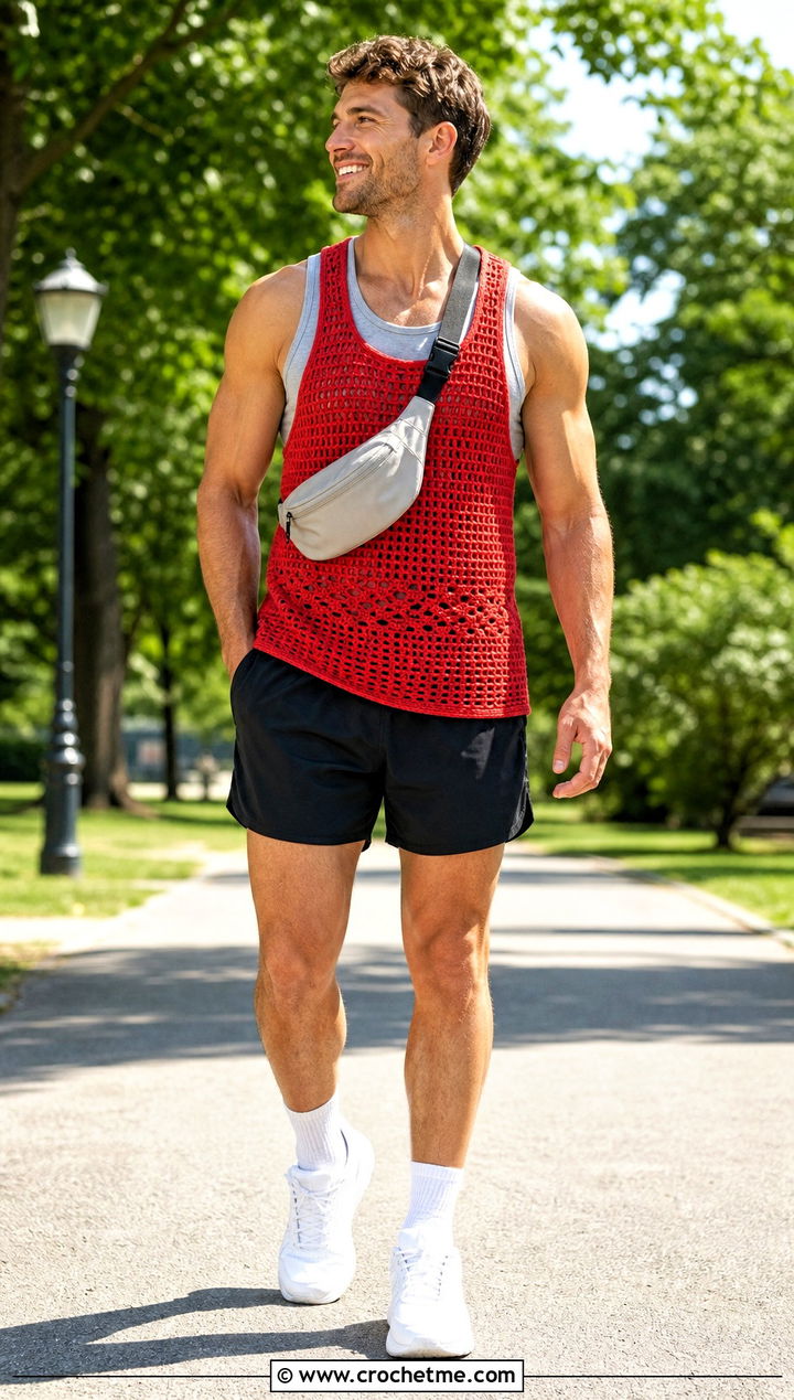 Racerback Crochet Tank Top With Running Shorts - 30 Mens Crochet Tank Top outfit ideas