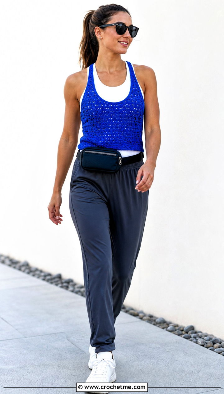 Racerback Crochet Top With Track Pants - 35 Outfit With Crochet Top outfit ideas