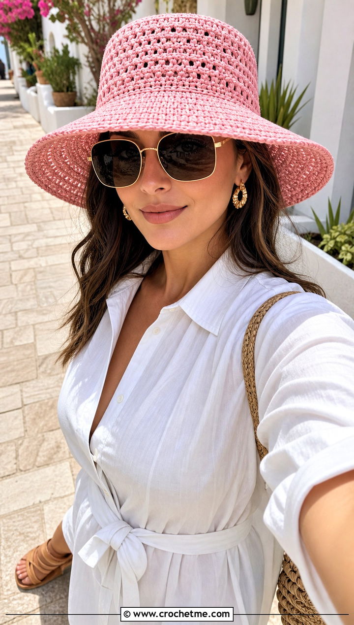 Raffia Crochet Beach Hat With White Shirt Dress - 25 crochet beach hat outfit ideas