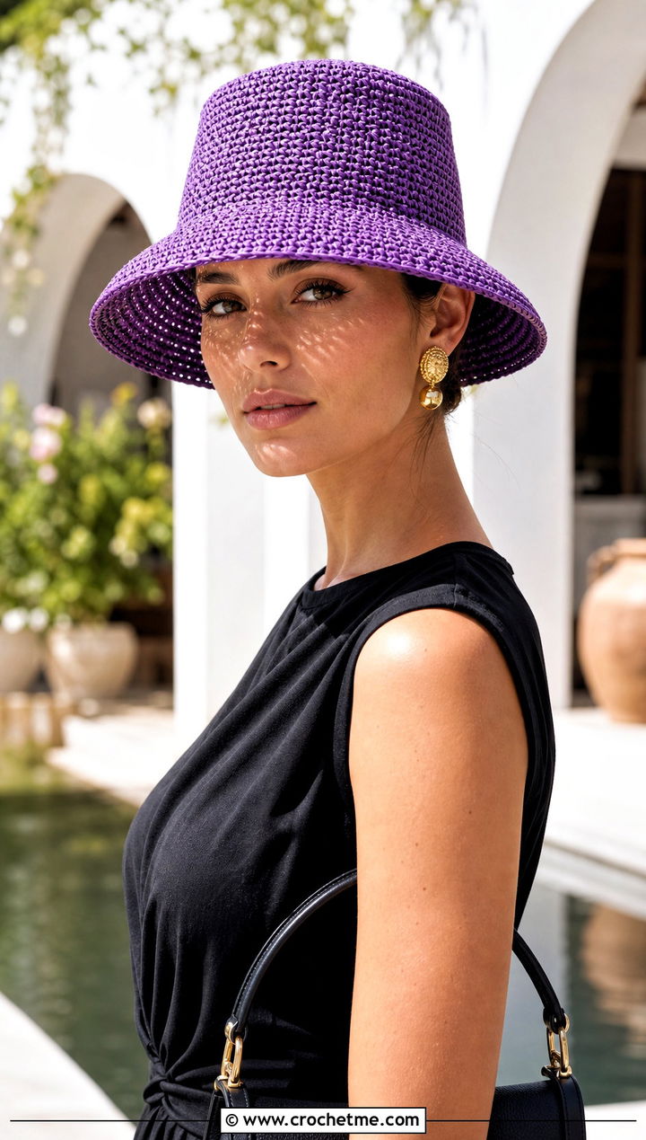 Raffia Crochet Bucket Hat With Black Midi Dress - 25 Crochet Cute Bucket Hat outfit ideas