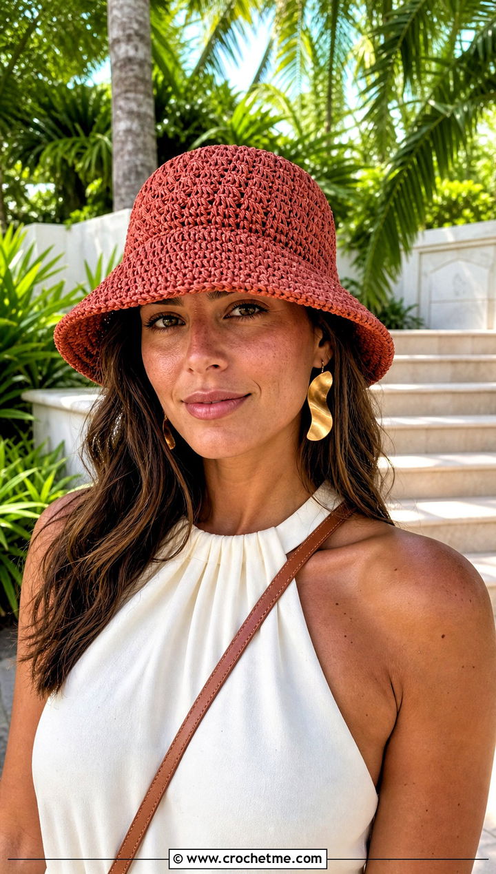 Raffia Crochet Bucket Hat With Maxi Dress And Espadrilles - 15 Crochet Beanie Bucket Hat outfit ideas