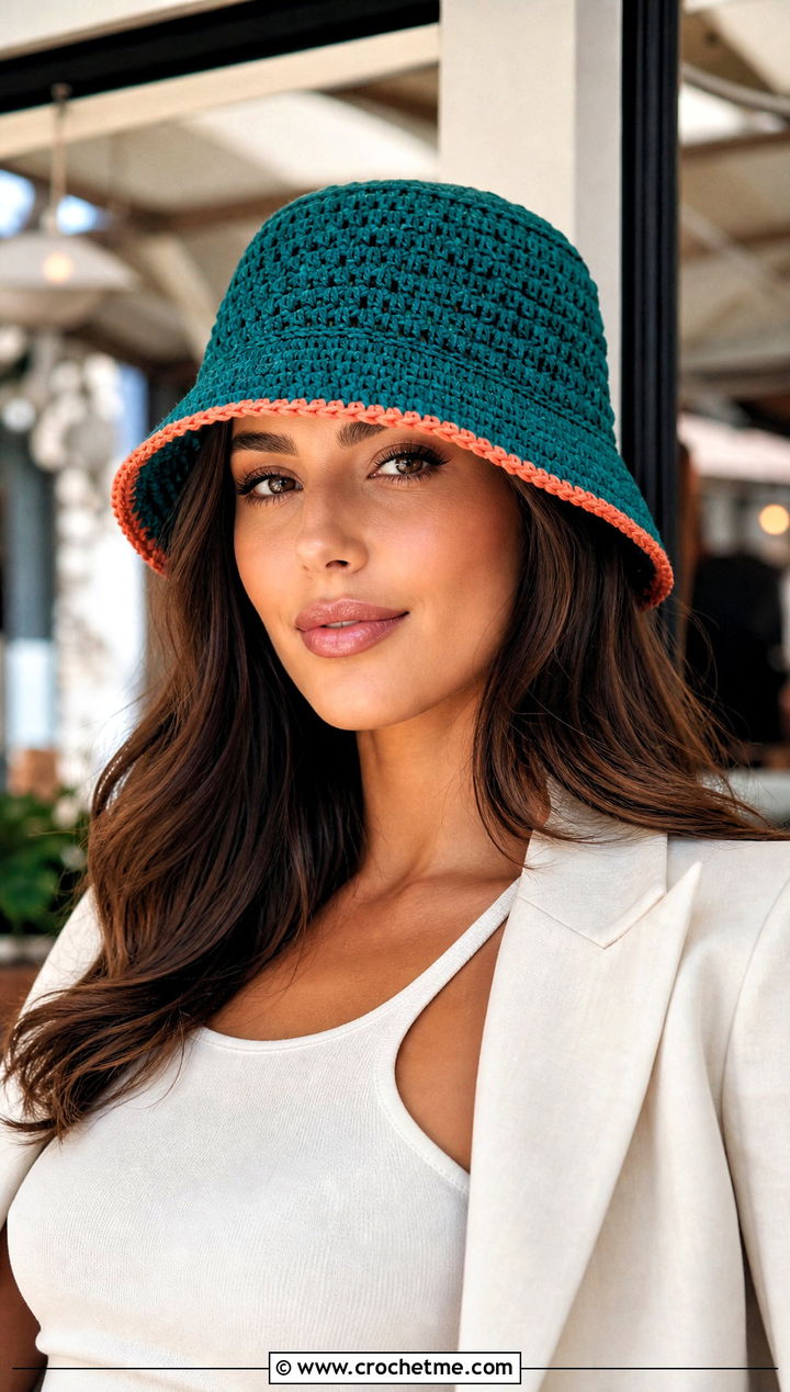 Raffia Crochet Bucket Hat With Tailored Shorts - 25 crocheting bucket hat outfit ideas