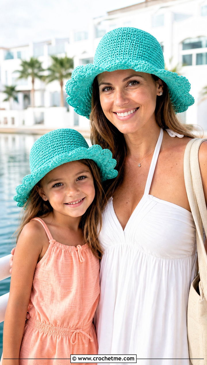 Raffia Crochet Hats With Resort Outfits - 20 Mother Daughter Crochet Hats outfit ideas