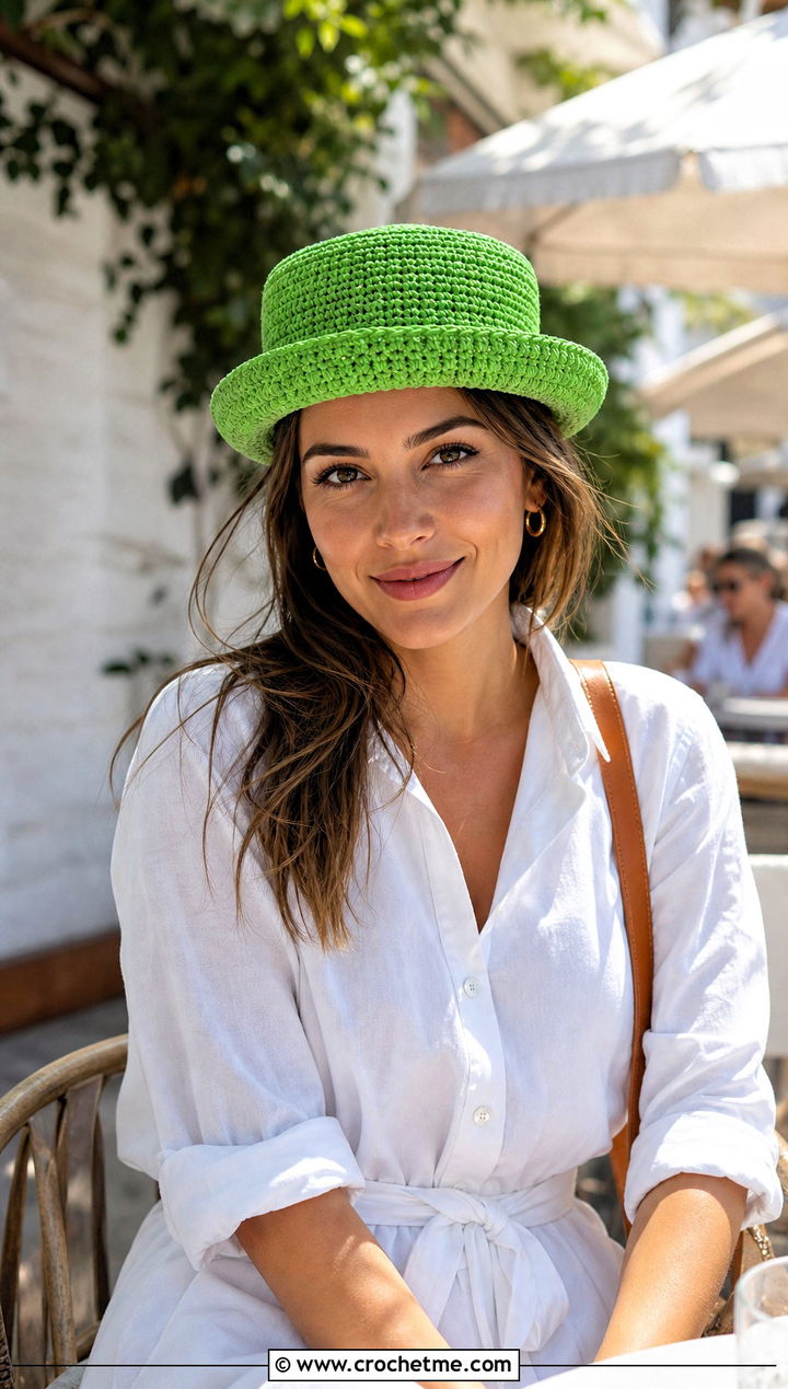 Raffia Crochet Pork Pie Hat With Shirt Dress - 25 crochet pork pie hat outfit ideas
