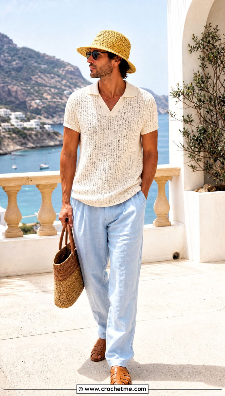 Raffia Crochet Sun Hat With Resort Outfit - 35 crochet hat for man outfit ideas