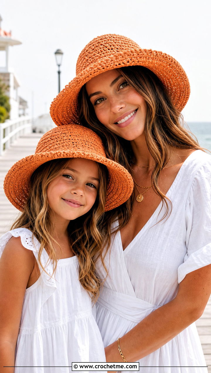 Raffia Crochet Sun Hats With Linen Dresses - 25 Mommy And Me Crochet Hats outfit ideas