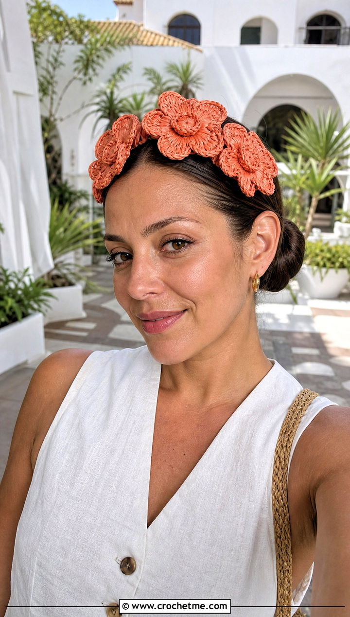 Raffia Flower Headband With Linen Set And Espadrilles - 30 crochet headband with flower outfit ideas