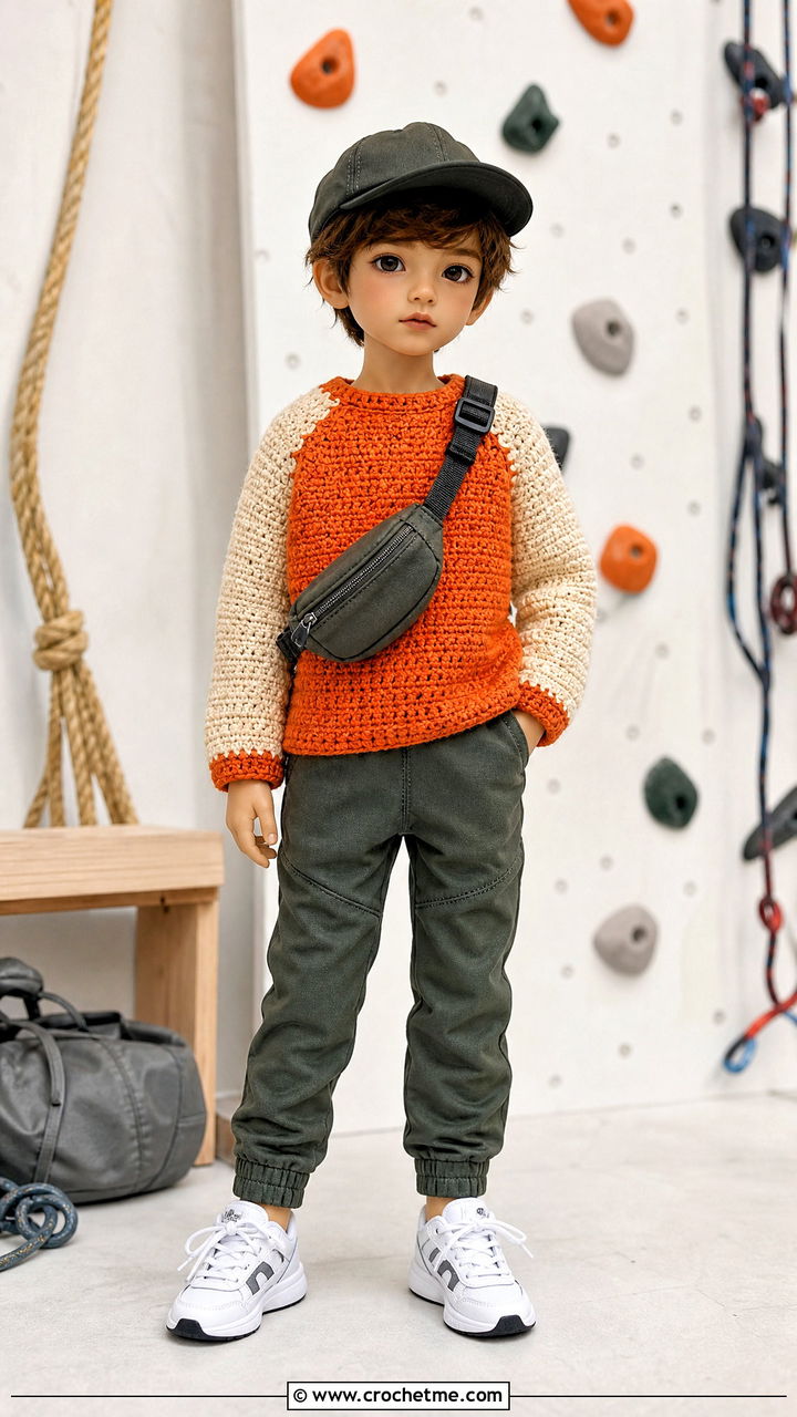 Raglan Crochet Doll Shirt With Jogger Pants - 35 crochet doll shirt outfit ideas