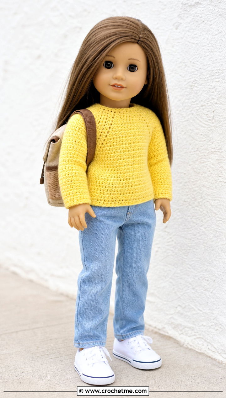 Raglan Crochet Doll Sweater With Jeans - 20 Crochet Sweater For Dolls outfit ideas
