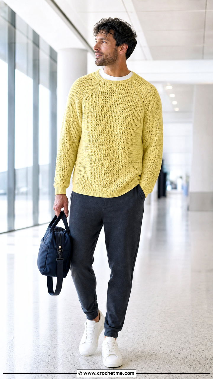 Raglan Crochet Sweater With Joggers - 35 men crochet sweater outfit ideas