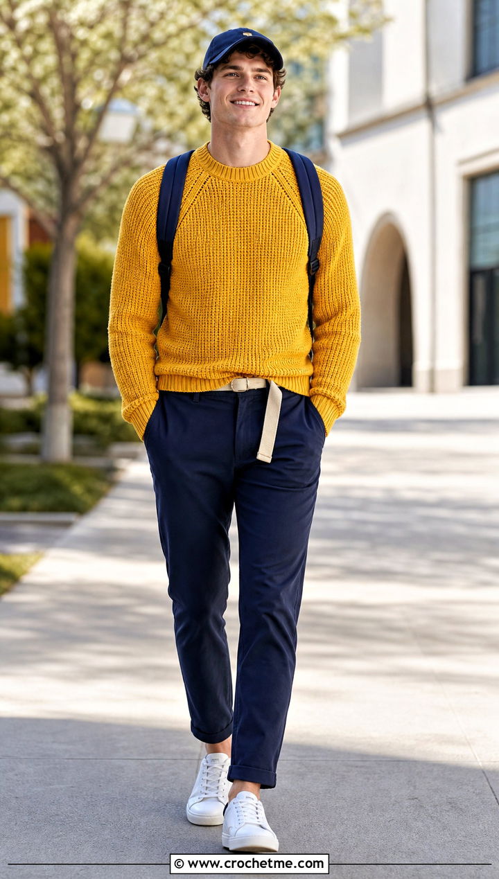 Raglan Crochet Sweater With Relaxed Chinos - 25 Mens Crochet Sweaters outfit ideas
