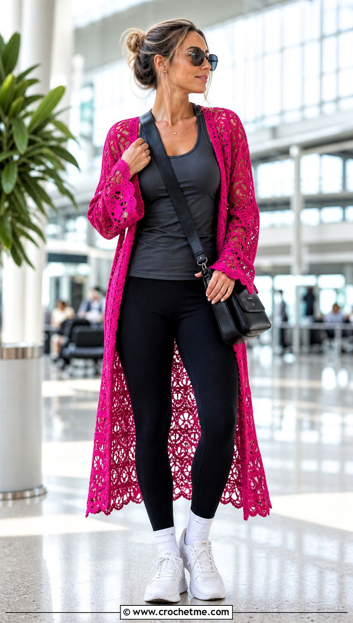 Raglan Lace Crochet Duster With Leggings And Trainers - 25 crochet duster outfit ideas