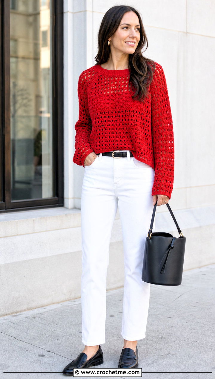Raglan Lace Weight Crochet Sweater With White Jeans - 15 Lace Weight Crochet Sweater outfit ideas