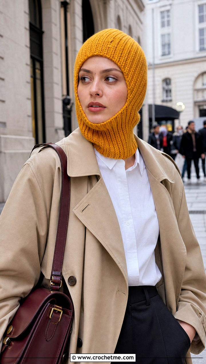 Rail Rib Helmet Balaclava With Trench Coat - 25 crochet helmet balaclava outfit ideas