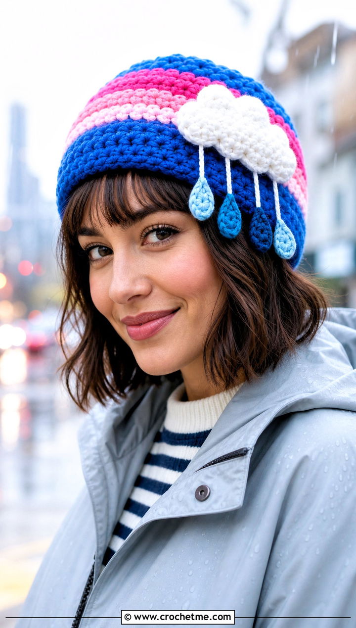Rainbow Cloud Crochet Hat With Raincoat - 30 crochet funny hats outfit ideas