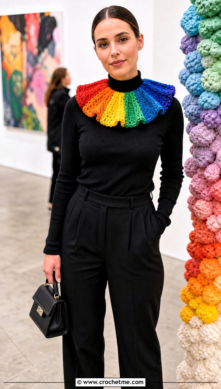 Rainbow Clown Crochet Ruffle Collar With Black Outfit - 25 Clown Crochet Ruffle Collar outfit ideas