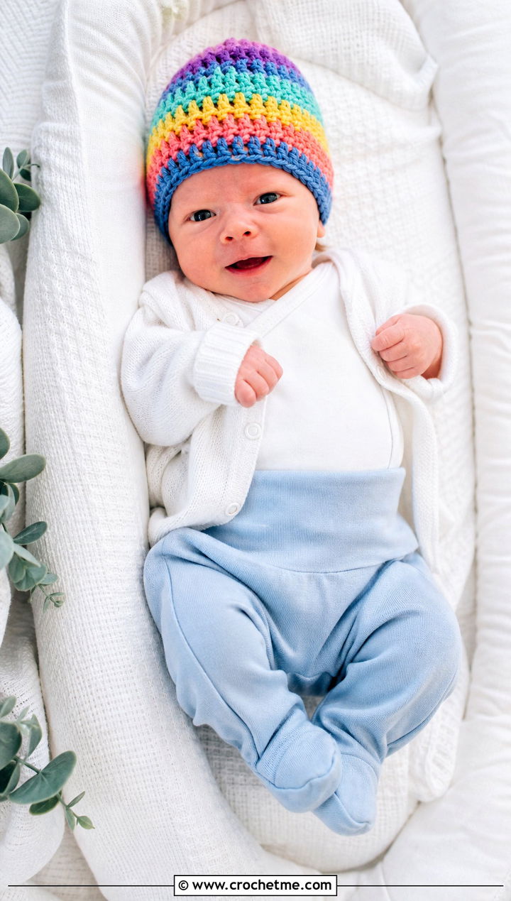 Rainbow Crochet Beanie With Coming Home Outfit - 25 premie crochet beanie outfit ideas