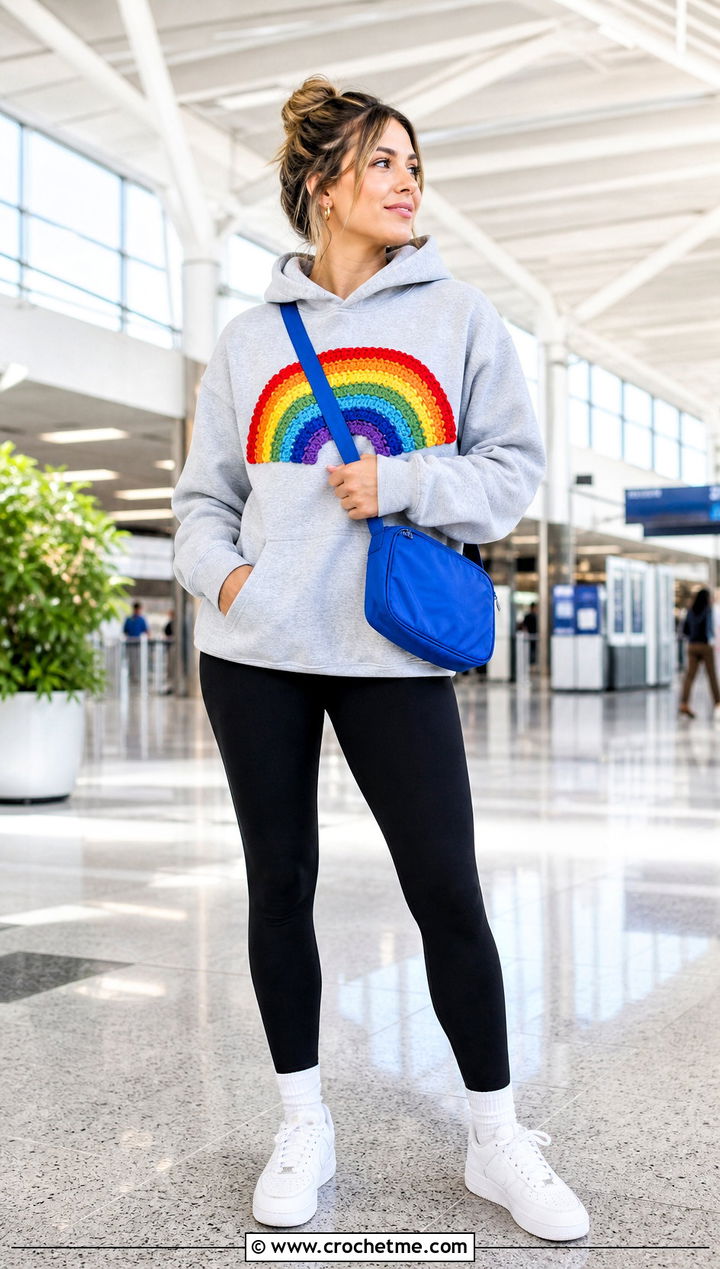 Rainbow Crochet Patch Hoodie Outfit - 30 crochet patches on clothes and outfit ideas