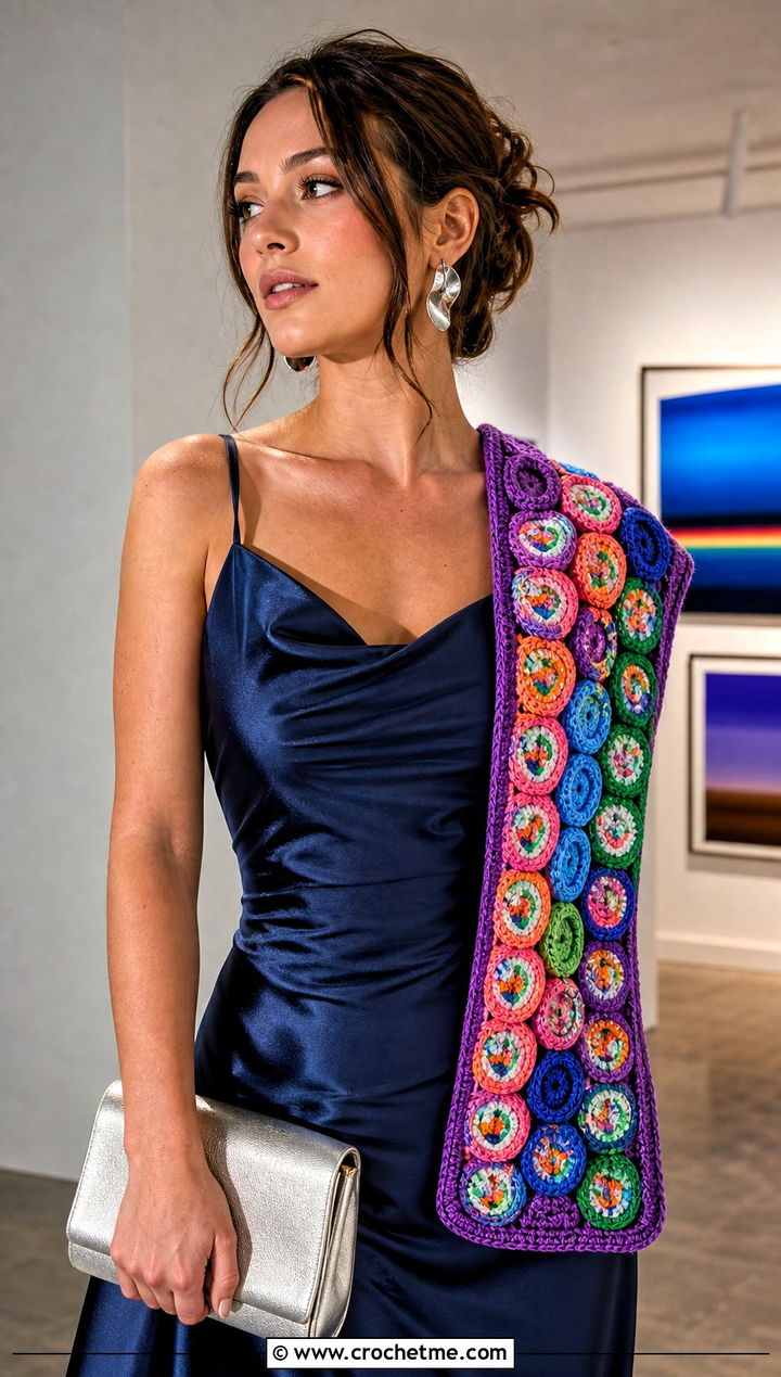Rainbow Roll Crochet Sushi Scarf With Satin Slip Dress - 30 crochet sushi scarf outfit ideas
