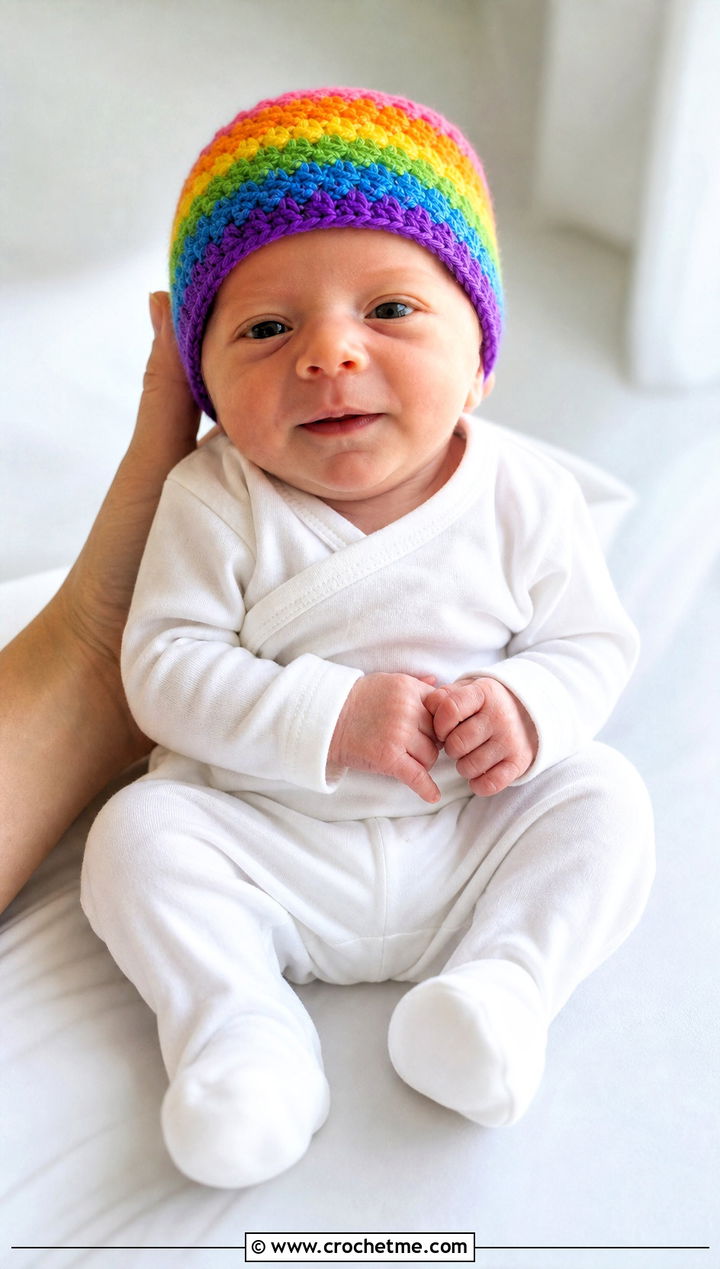 Rainbow Stripe Preemie Hat With White Bodysuit Set - 30 crochet premie hats outfit ideas