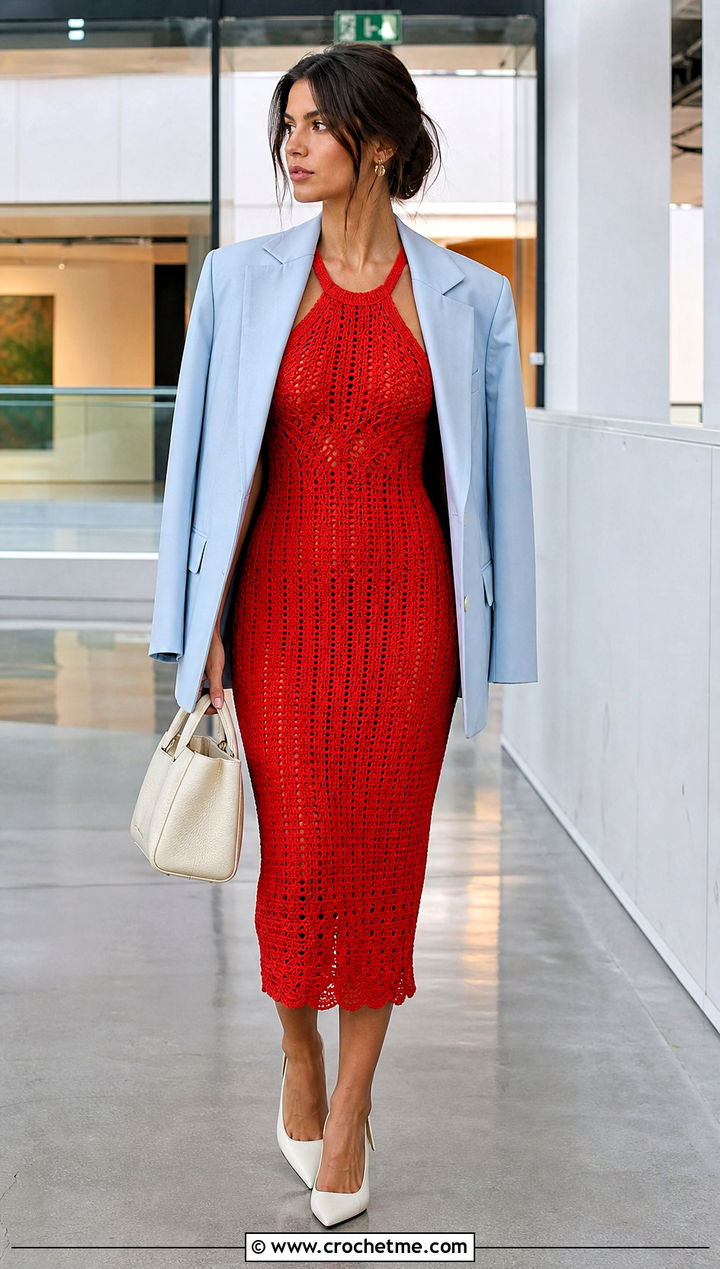 Ralph Lauren Crochet Halter Midi Dress With Blazer - 15 Ralph Lauren Crochet Dress outfit ideas