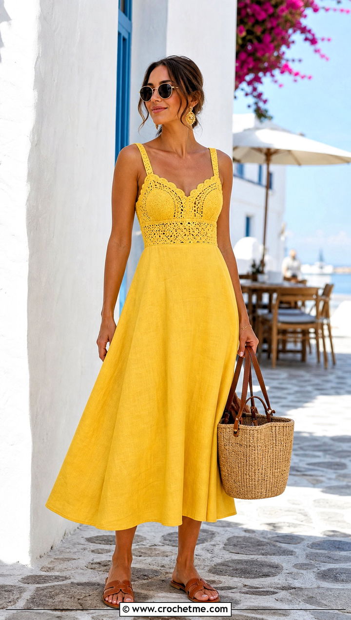 Ralph Lauren Crochet Trim Linen Dress With Leather Sandals - 15 Ralph Lauren Crochet Dress outfit ideas