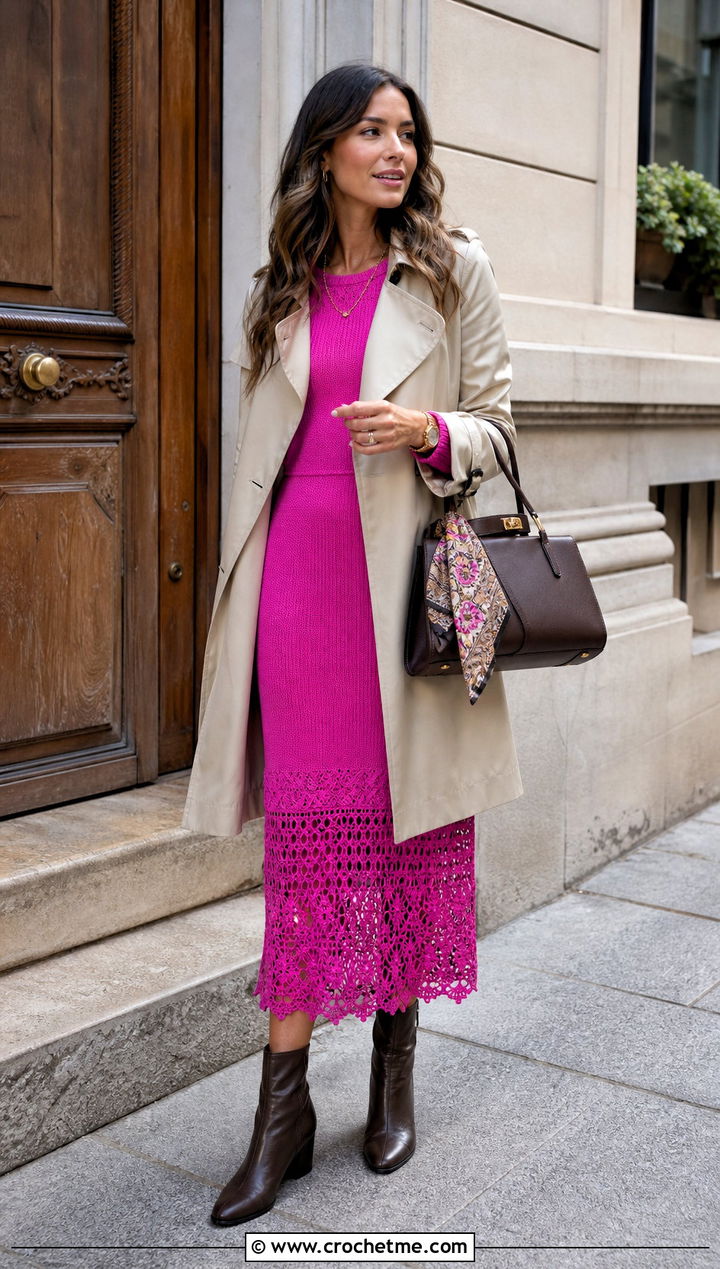 Ralph Lauren Long Sleeve Crochet Dress With Trench Coat - 15 Ralph Lauren Crochet Dress outfit ideas