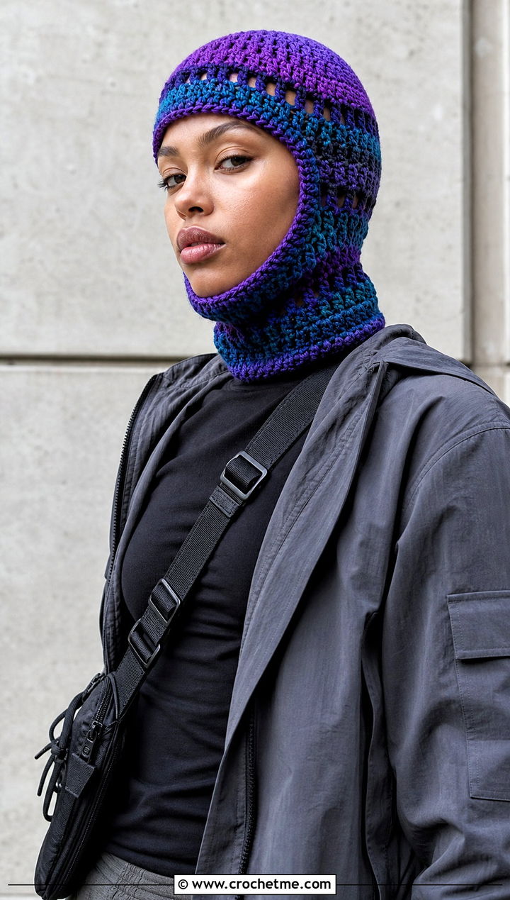 Randall Crochet Balaclava With Utility Jacket - 25 Monsters Inc Crochet Hat outfit ideas