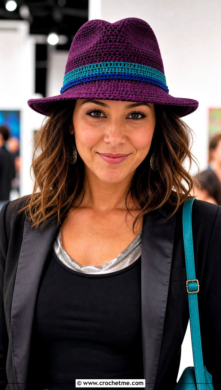 Randall Crochet Fedora With Slip Dress - 25 Monsters Inc Crochet Hat outfit ideas