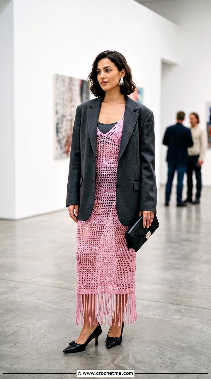 Rat And Boa Mazzini Crochet Maxi Dress With Oversized Blazer - 15 rat and boa crochet dress outfit ideas