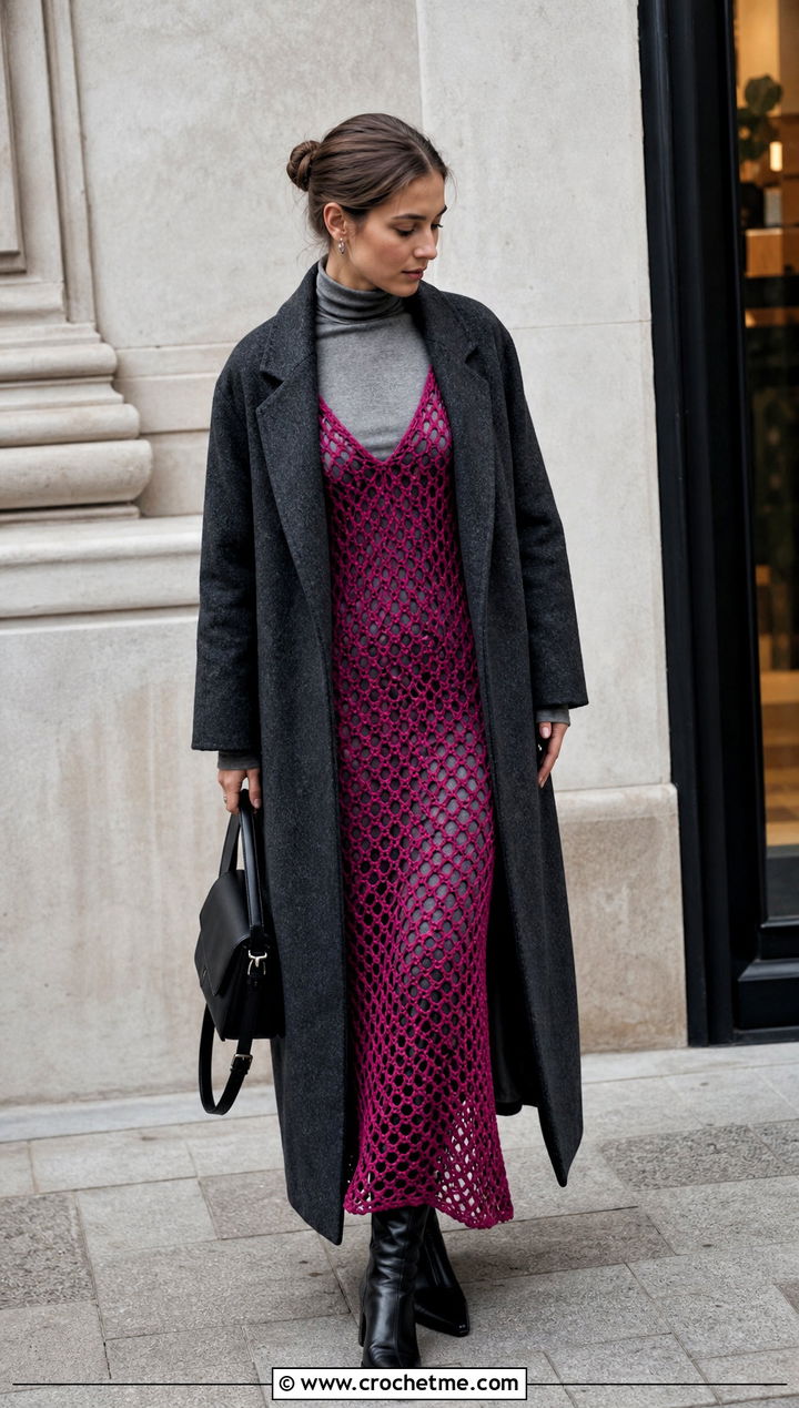 Rat And Boa Mazzini Crochet Maxi Dress With Turtleneck And Long Coat - 15 rat and boa crochet dress outfit ideas